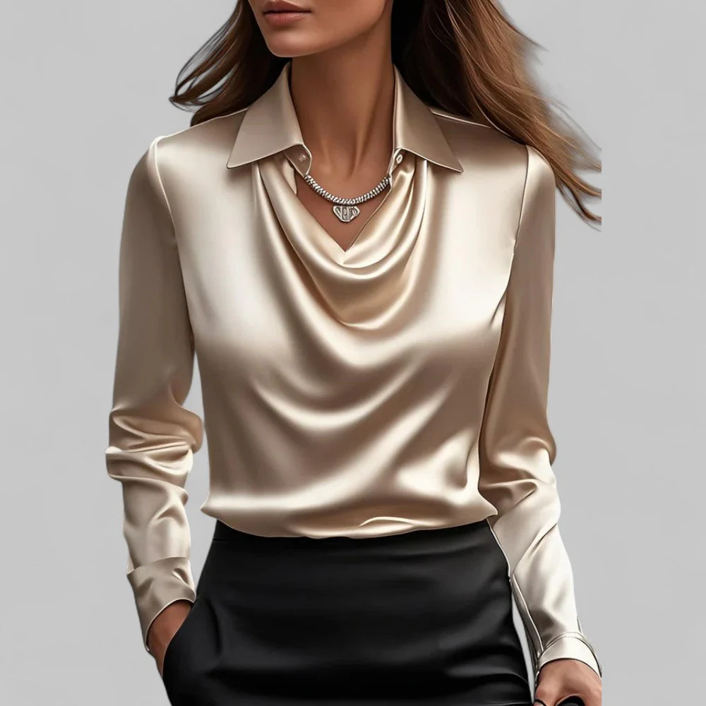 Versatile Elegant Draped Neckline Blouses for Women - Image 10
