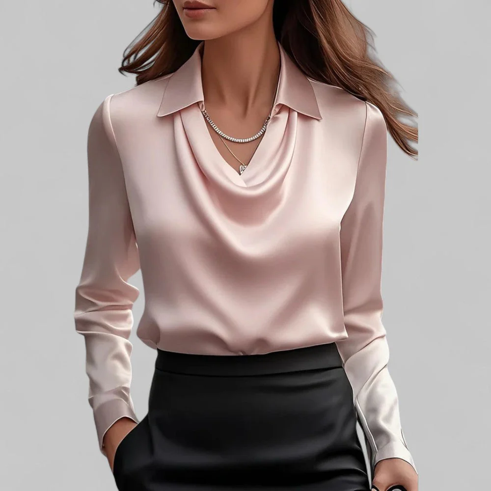Versatile Elegant Draped Neckline Blouses for Women - Image 3