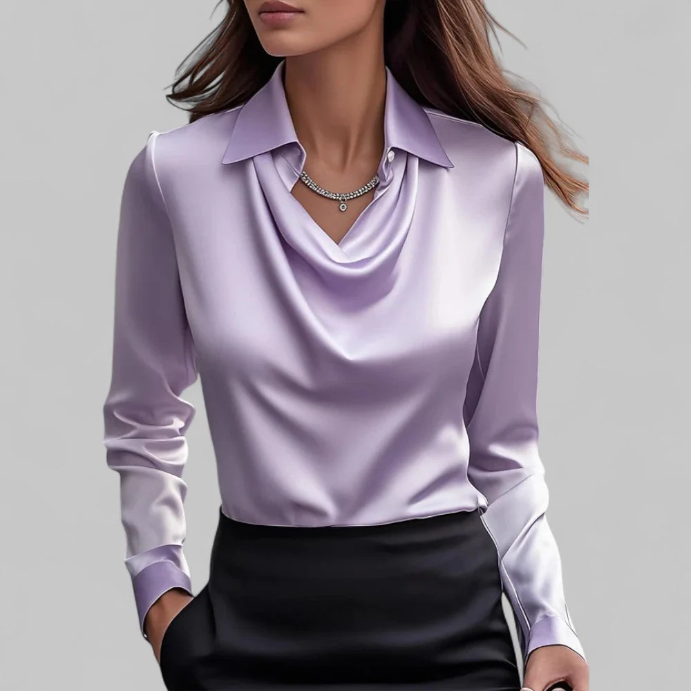 Versatile Elegant Draped Neckline Blouses for Women - Image 4