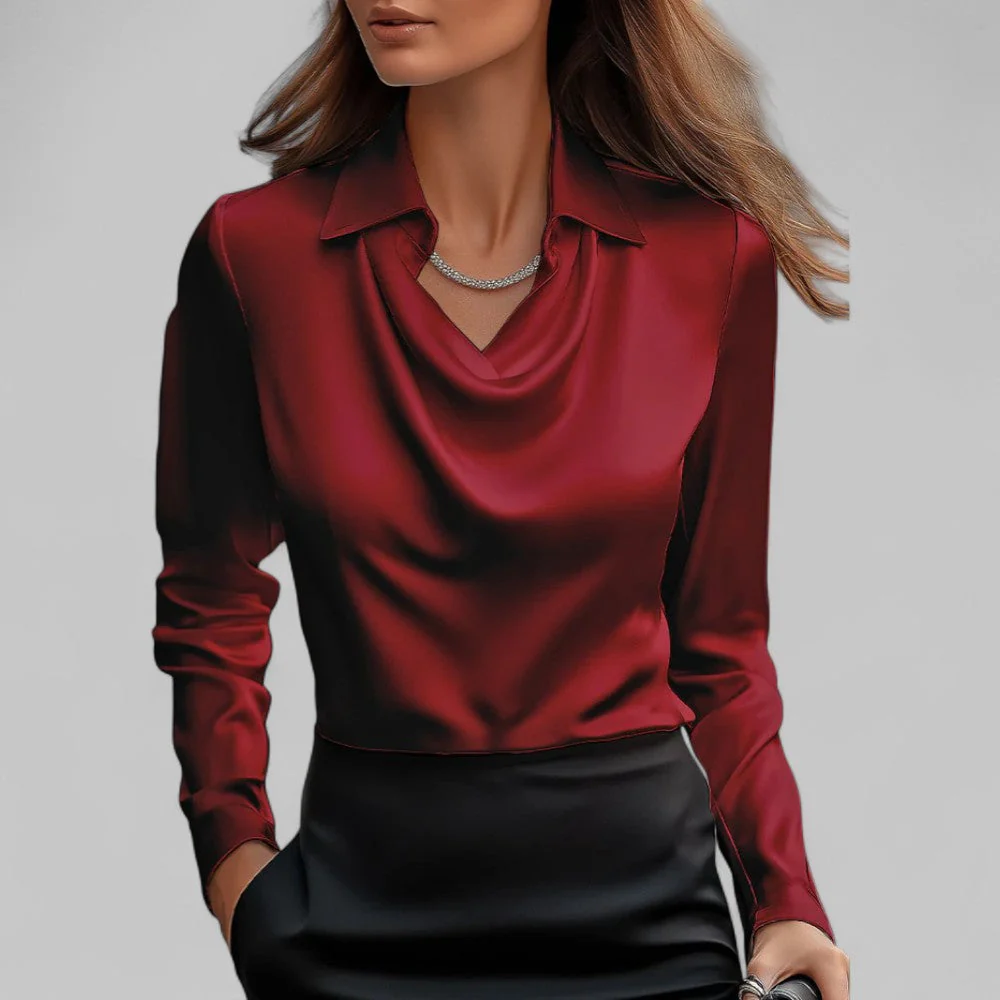 Versatile Elegant Draped Neckline Blouses for Women - Image 5
