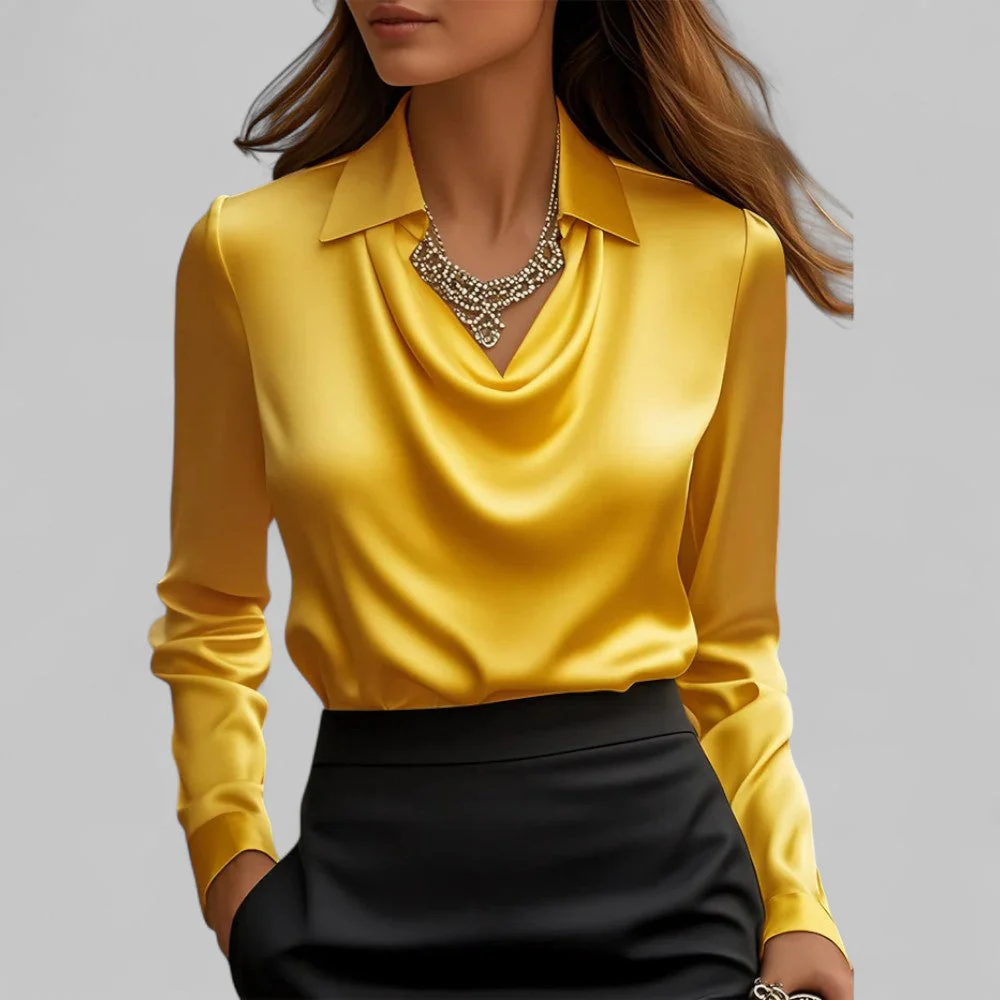 Versatile Elegant Draped Neckline Blouses for Women - Image 7