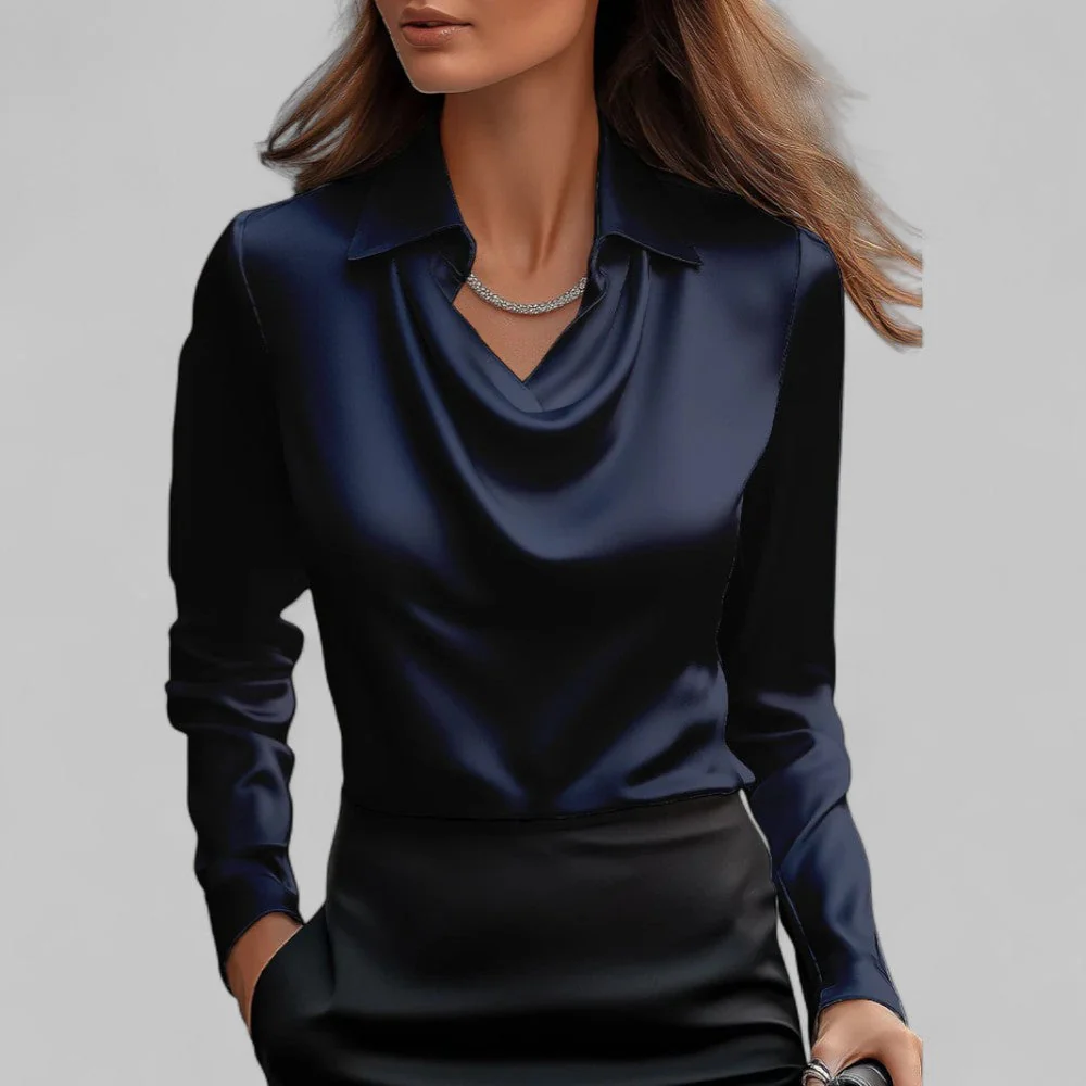 Versatile Elegant Draped Neckline Blouses for Women - Image 8