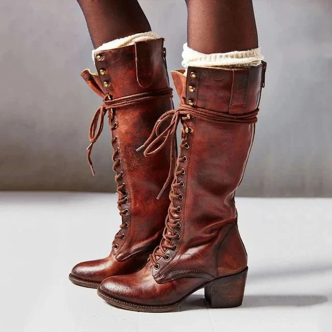 Women’s Block Heel Boots Lace-Up Knee-High Style - Image 4