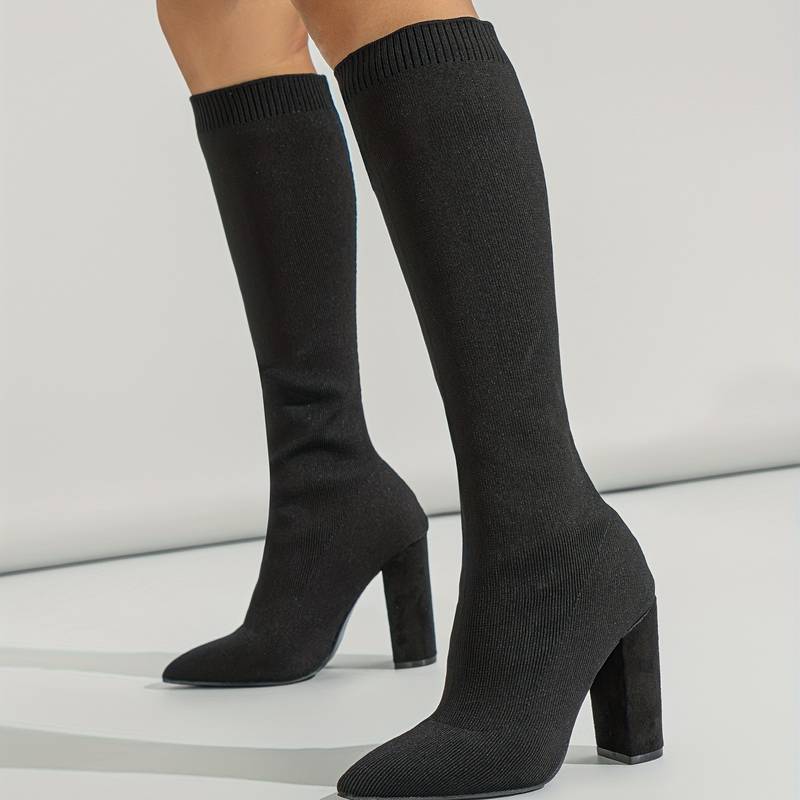 Women’s Block Heel Sock Boots Stylish Comfortable Fit - Image 3