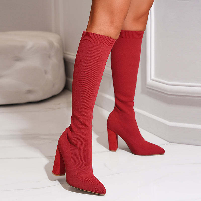 Women’s Block Heel Sock Boots Stylish Comfortable Fit - Image 5