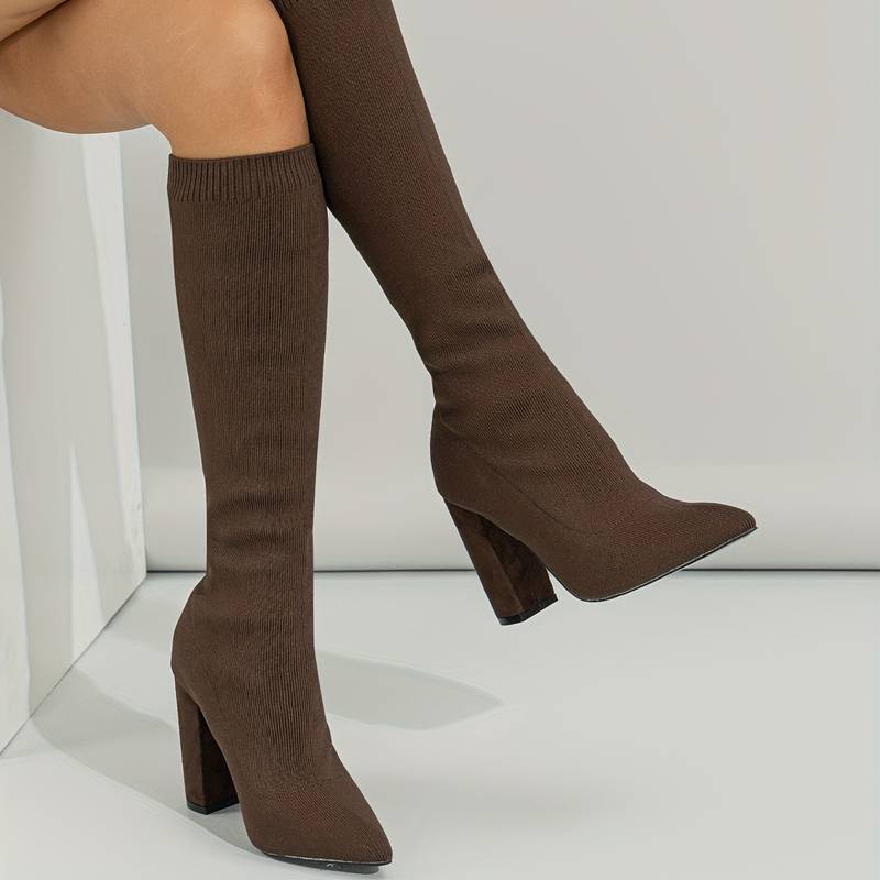 Women’s Block Heel Sock Boots Stylish Comfortable Fit - Image 9