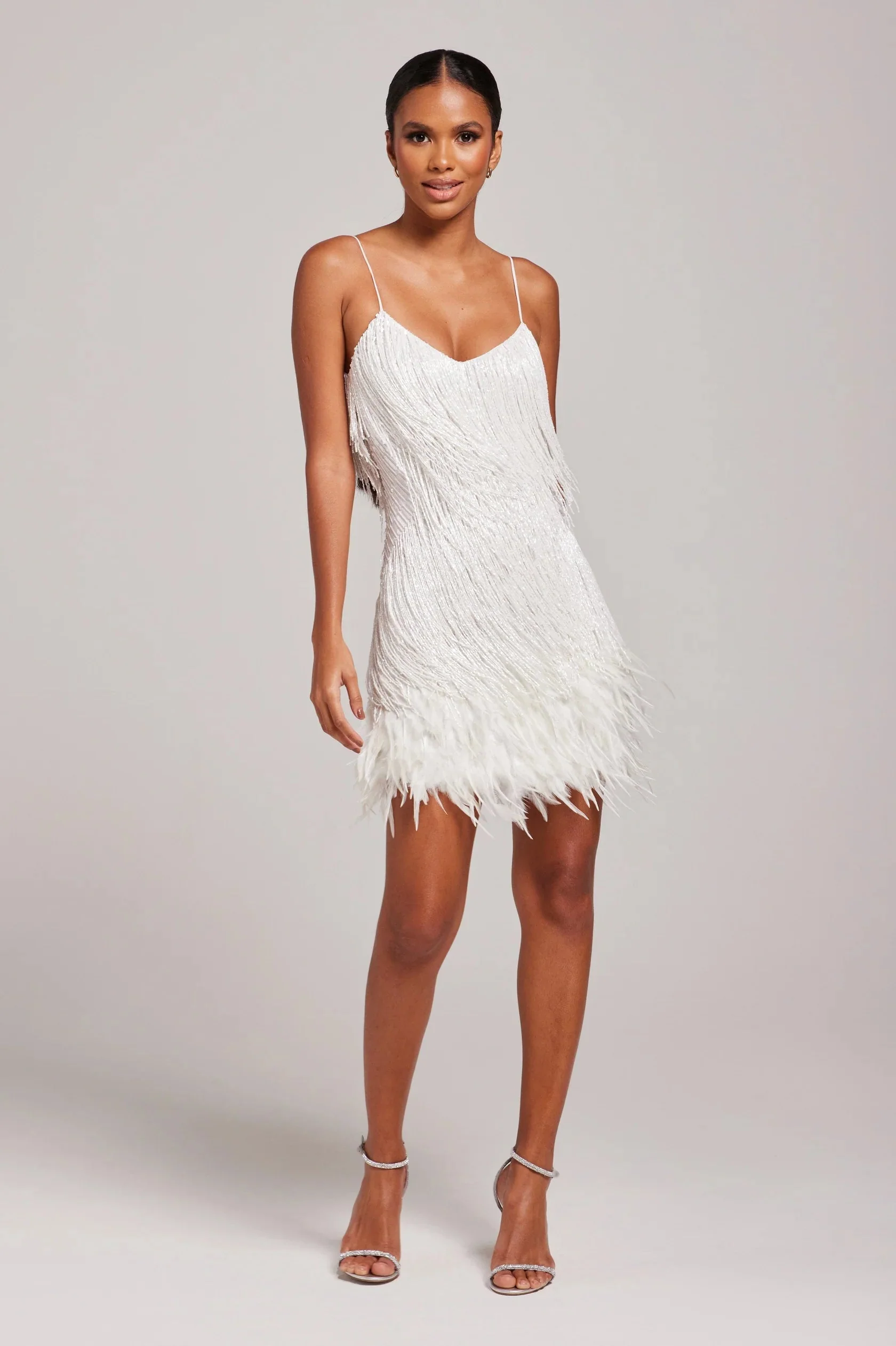 Women’s Fashion Party Mini Cocktail Dress with Fringe Feathers - Image 3