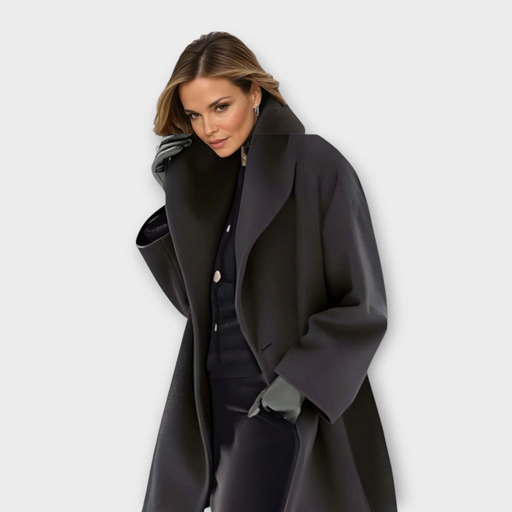 Women's Wide Collar Oversized Warm Long Coat - Image 3