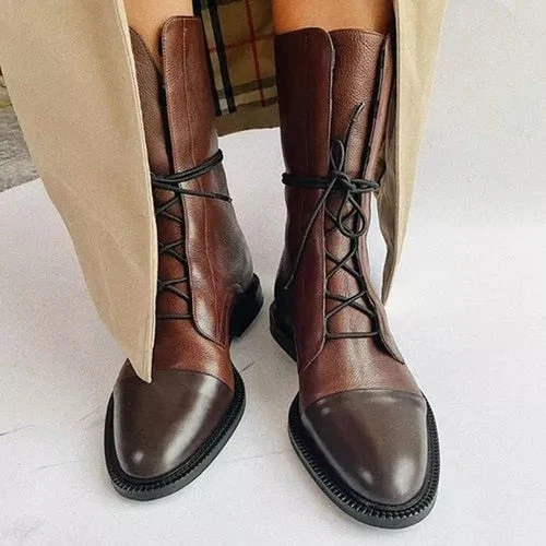 Women's Winter Fashionable Ankle Polish Boots with Lace-Up Closure - Image 11